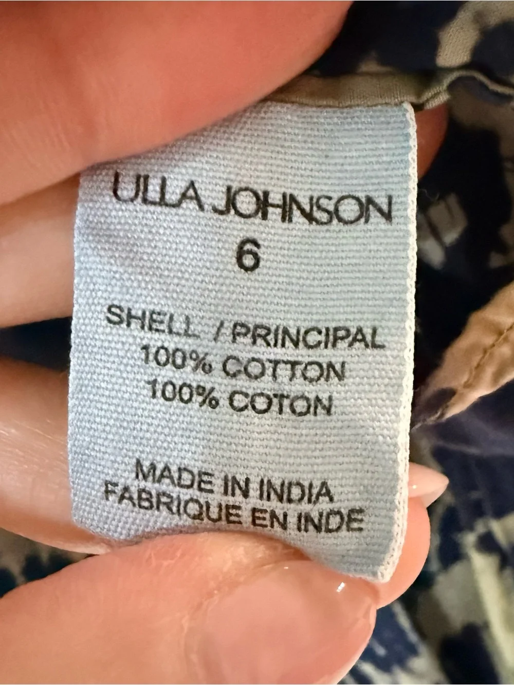 Ulla Johnson Eliza Hand-Dyed Diamond Print Puff Sleeve Cotton Blouse Size 6